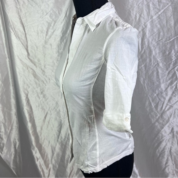 James Perse White Button Down Rib Knit Side Short Sleeve Top Size 0 - Picture 5 of 15